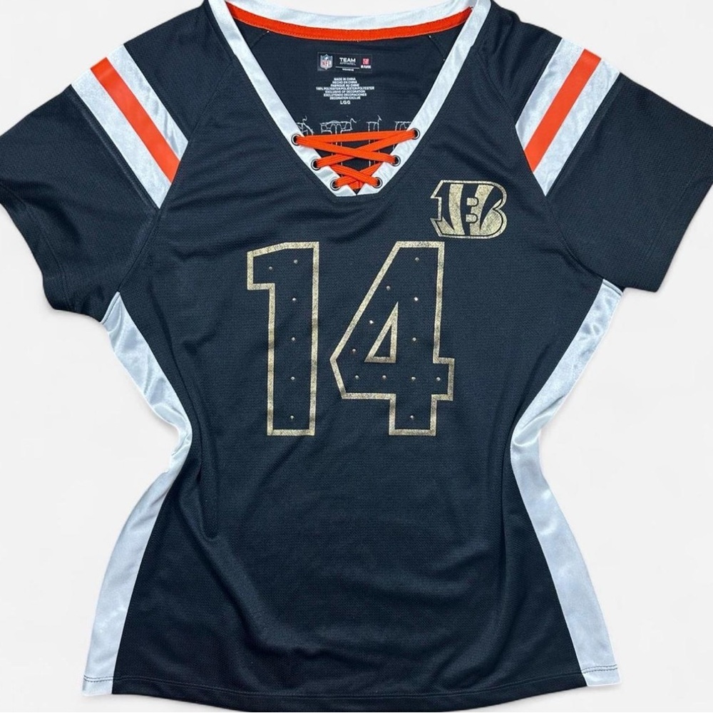 NFL Cincinnati Bengals Andy Dalton #14 Bling Lace Up Jersey Women’s Large Sporty